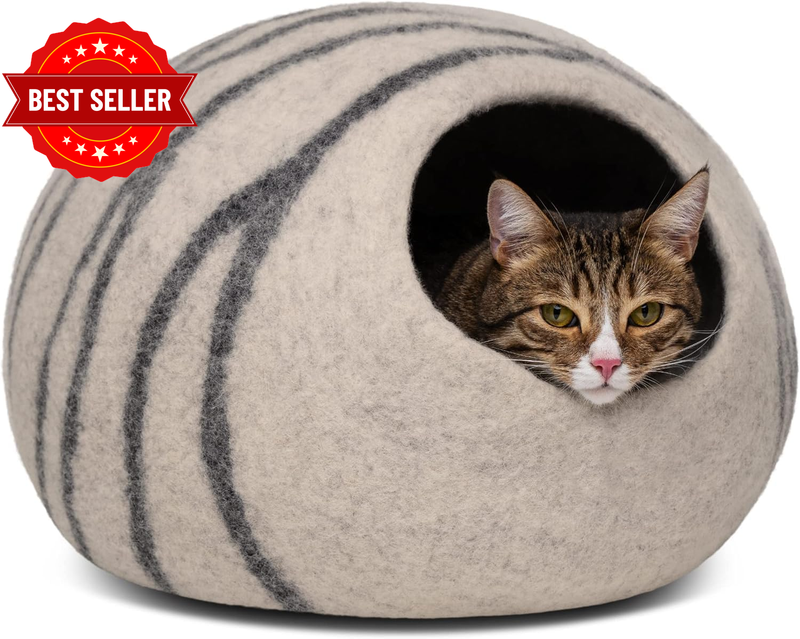 Cat Cave – Premium Felt Cat Bed for Indoor Cats, Handmade Merino Wool (Light Gre