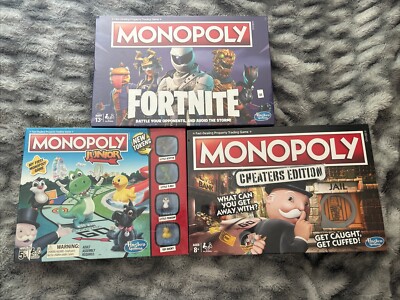 HASBRO Monopoly Board Game Bundle - Fortnite, Cheaters Edition, And Junior