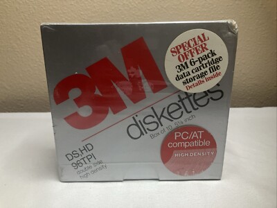 New Sealed 3M DS HD Diskettes 5.25'' Floppy Disks Box of 10 PC/AC Compatible