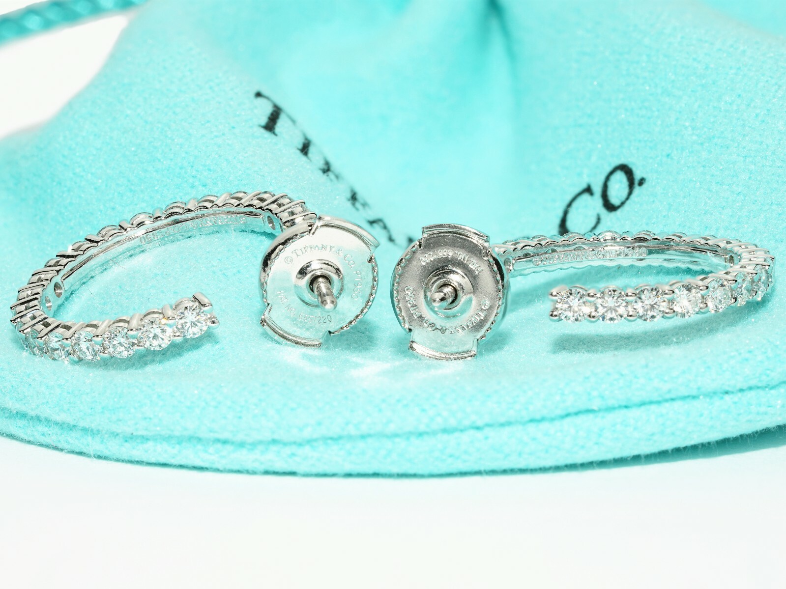 Tiffany & Co. Platinum Shared Prong Setting Diamond Hoop Earrings 1.20ct
