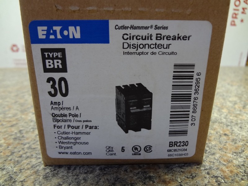EATON BR230 30A 240V 2 POLE BREAKERS QTY 5 BRAND NEW FREE SHIPPING
