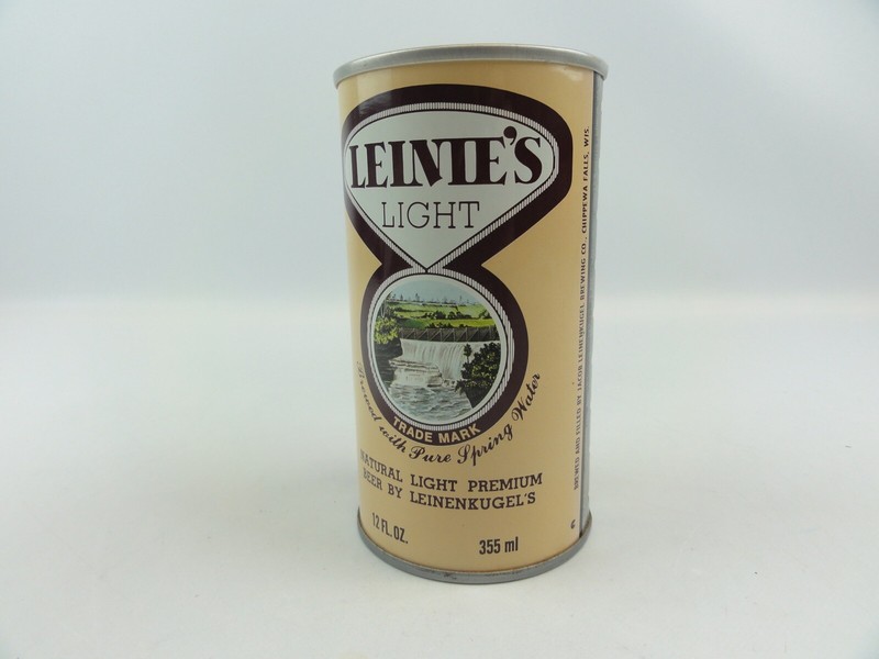 Leinie’s Light Premium Beer 12 Ounce Aluminum Can Tan Brown Waterfall