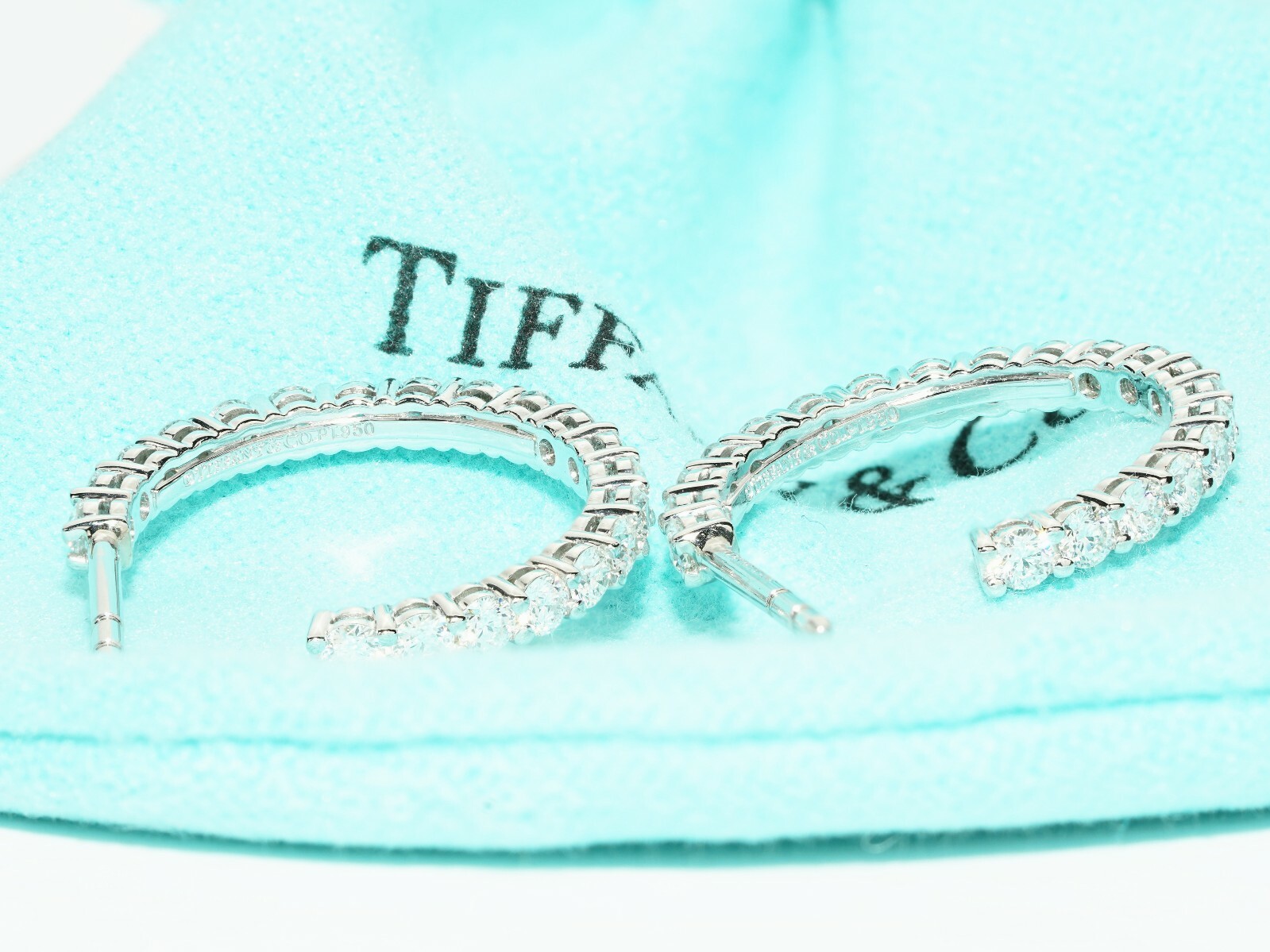 Tiffany & Co. Platinum Shared Prong Setting Diamond Hoop Earrings 1.20ct