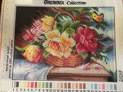 Printed needlepoint tapestry canvas only 7x9.5 inch   Orchidea Roses In A Basket