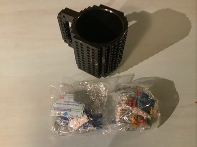  Build-On Brick Black Coffee Cup DIY  Cup w Building Blocks