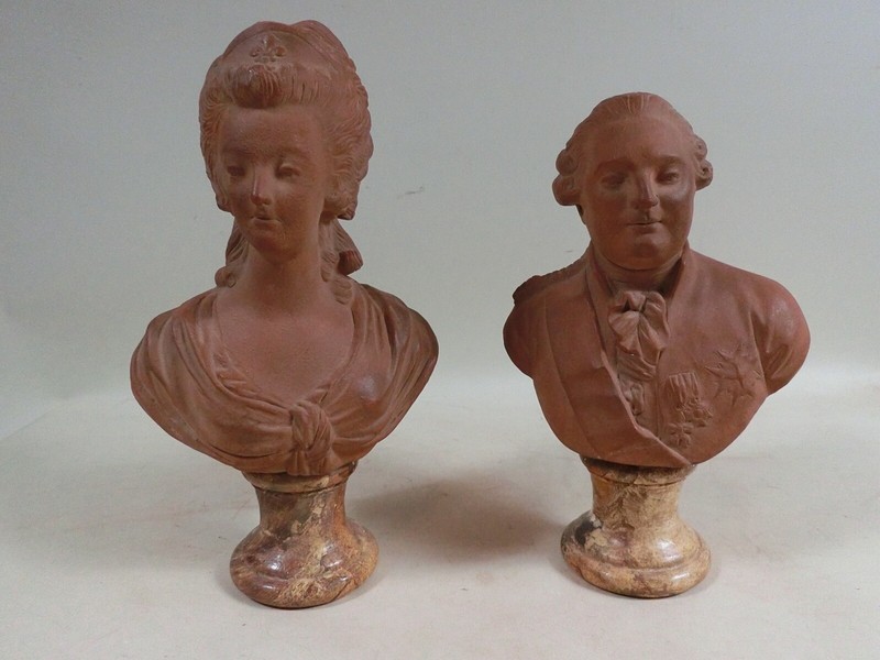 Pr Lg Louis XVI & Marie Antoinette Busts Faux Plinths French Grand Tour Interest