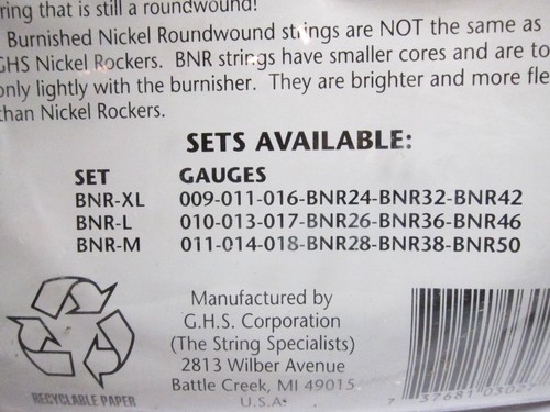 New GHS 011-050 BNR-M Burnished Pure Nickel Roundwound Electric Guitar Strings