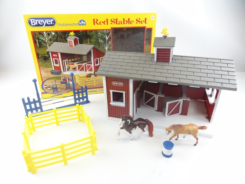 Breyer Horse 59197 Red Stable Set Stablemates Fence Barrel Partial Set