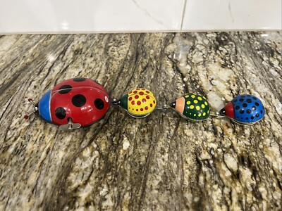 Vintage MECHANICAL LADY BUG FAMILY PARADE TIN WIND-UP TOY WORKING SEE MOVIE