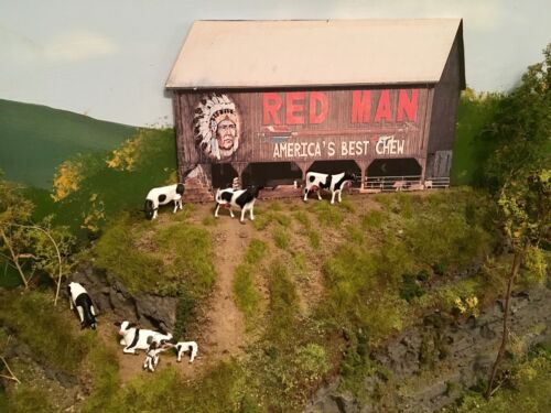 S Scale Scratch Built "RED MAN BARN" Farm Building Front/Flat, Flyer American * 3