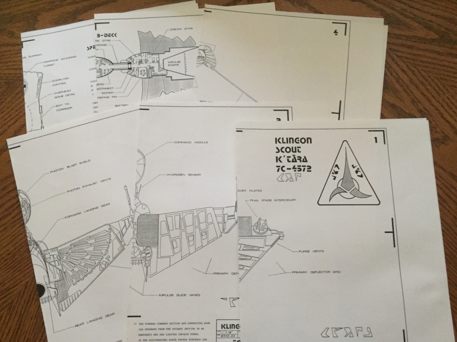 Klingon Scout Vessel Full Interior & Exterior Blueprints 6 Sheet w/Bridge Detail