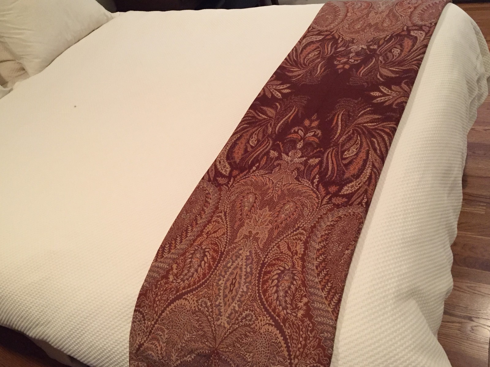 KASHMIRI ANTIQUE-STYLE WOOL SOFA PAISLEY THROW BLANKET INDIA BROWN RUST TAN NIP