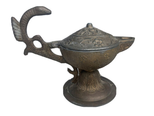 Bronze Serpent Dragon Oil Lamp Incense Burner Medieval