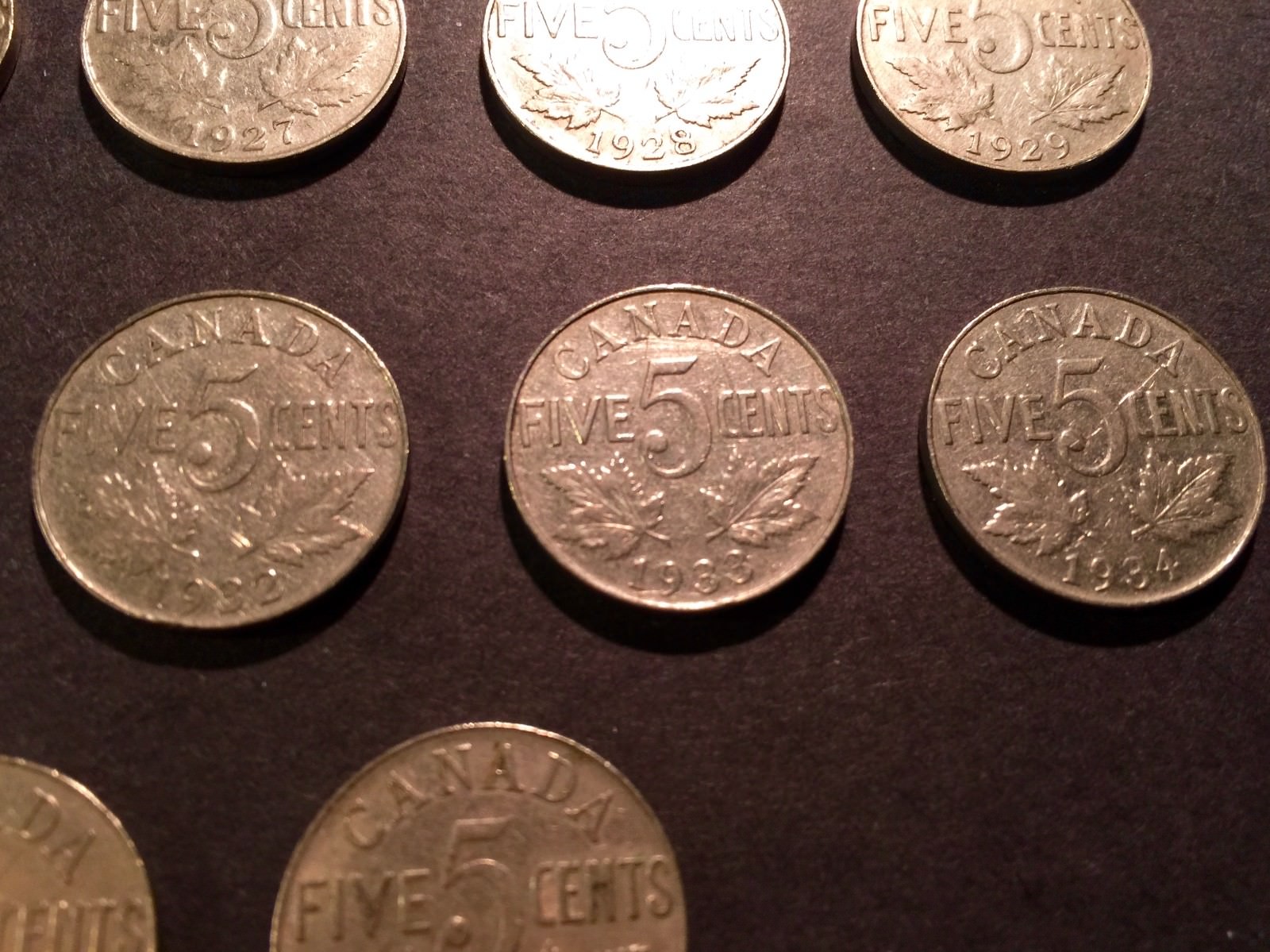 LOT OF 12 pcs CANADIAN NICKELS 5 cents 1922, 1924,1927-1936 GEORGE V Canada Gift