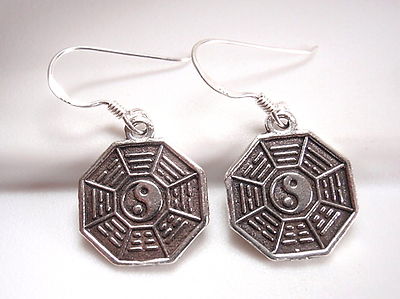 Reversible Yin Yang Earrings 925 Sterling Silver Wind Water Fire Earth Thunder