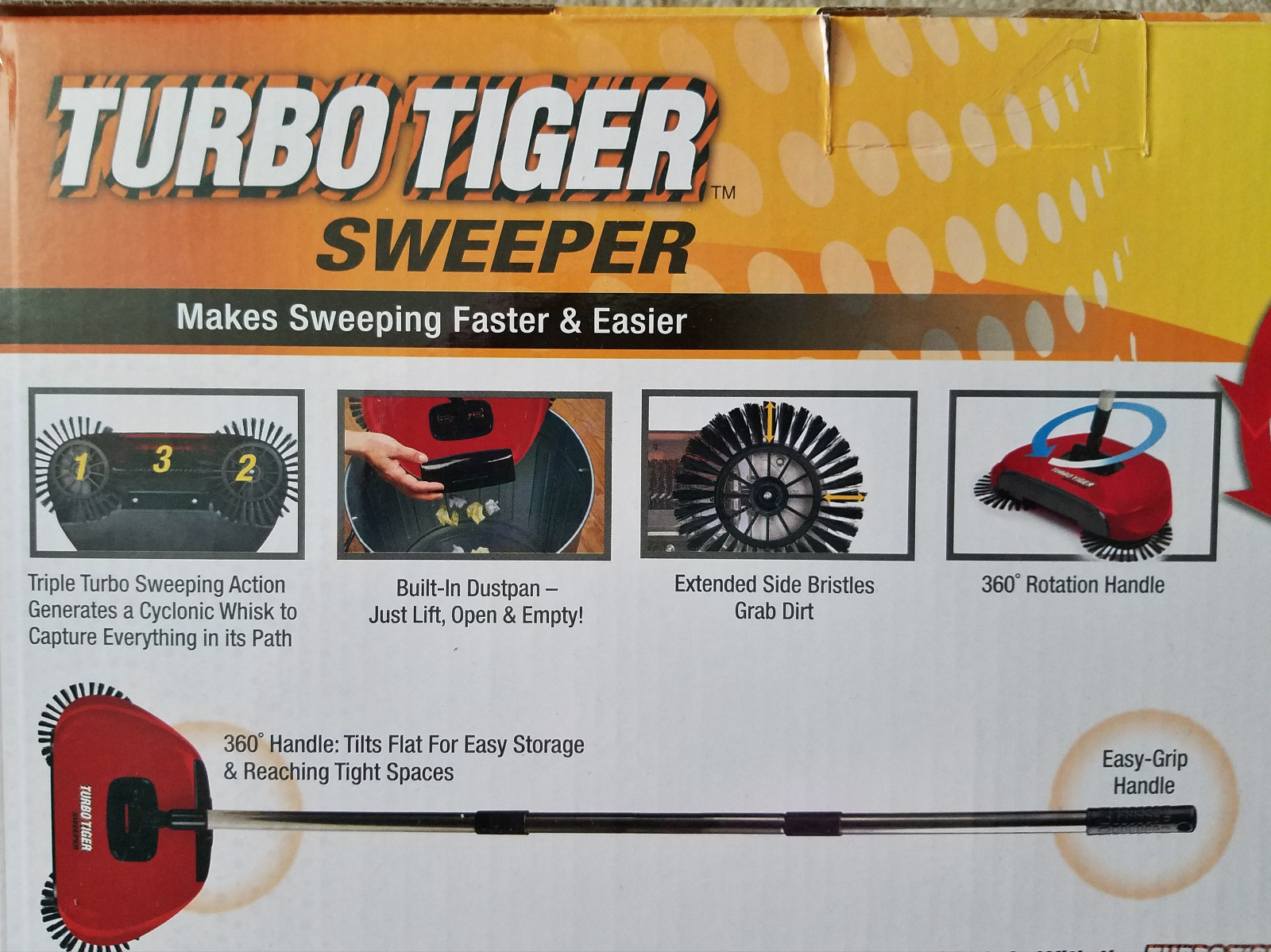 NIB TURBO TIGER SWEEPER AS SEEN ON TV YOU CHOOSE RED OR BLUE GREAT 4 HARD FLOORS
