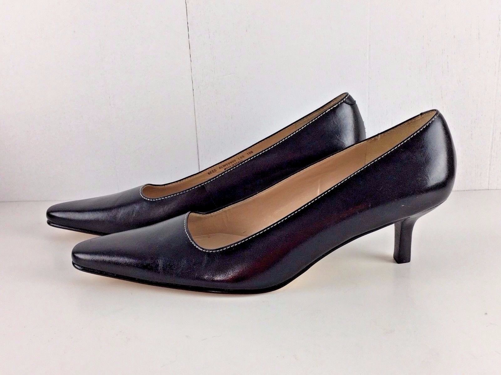 Ralph Lauren LRL Bess Black Leather Shoes Heels Pumps 10 B Pointed Toes