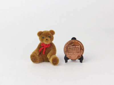 Vintage Miniature Flocked Brown Teddy Bear Figurine