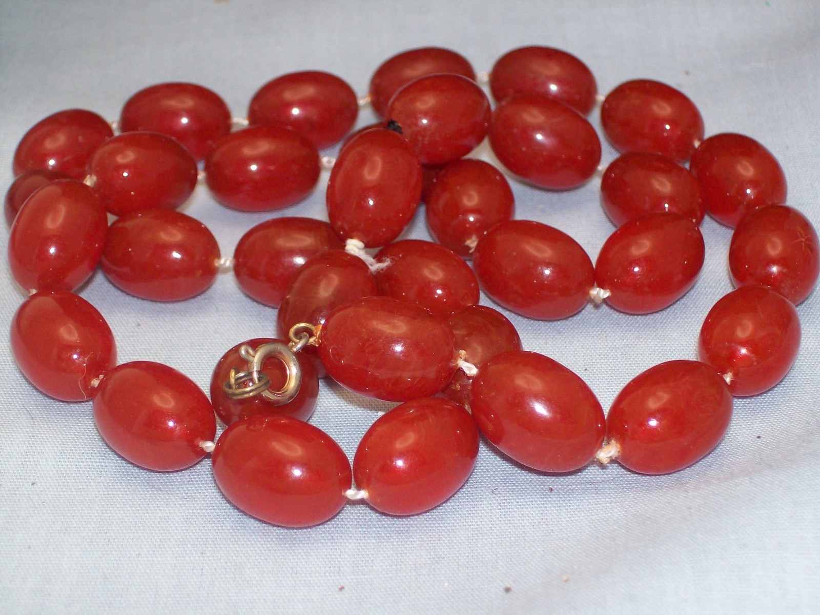 Antique Baltic Amber Cognac Bead 25” Necklace Carved Clasp 40.2 grams