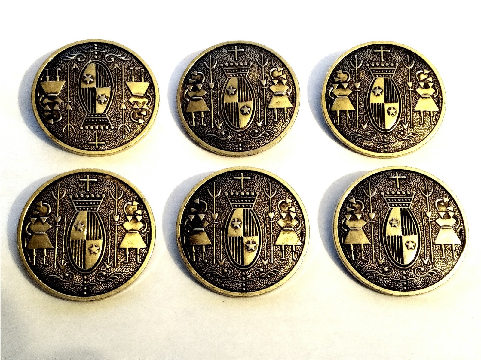 Vintage Nordic Inspired Renaissance Knight Metal Antique Finish Buttons 1 3/8