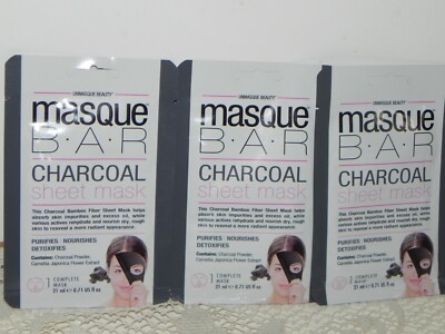 3 Masque BAR Charcoal Sheet mask. Purifies/nourishes/Detoxifies.