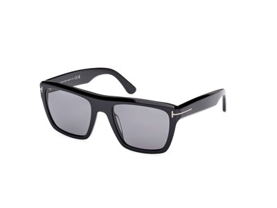 Pre-owned Tom Ford Ft1077 N 01d Plastic Shiny Black Smoke Polarized 55 Mm Men's Sunglasses In Gray