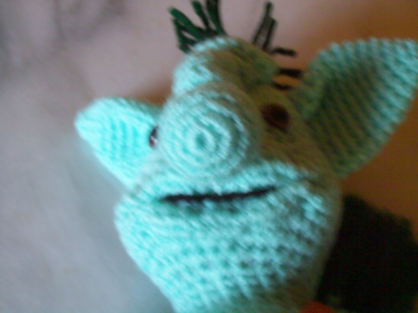 Adorable crochet 8 1/2 in green TROLL animal doll toy handmade