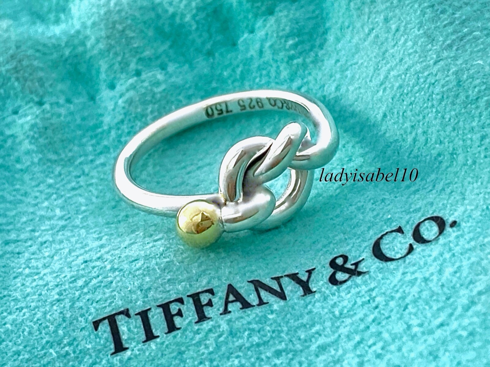 Tiffany & Co 925 Silver 18k Gold 750 Love Knot Pretzel Sz Tiffany & Co 925 Silver 18k Gold 750 Love Knot Pretzel Sz