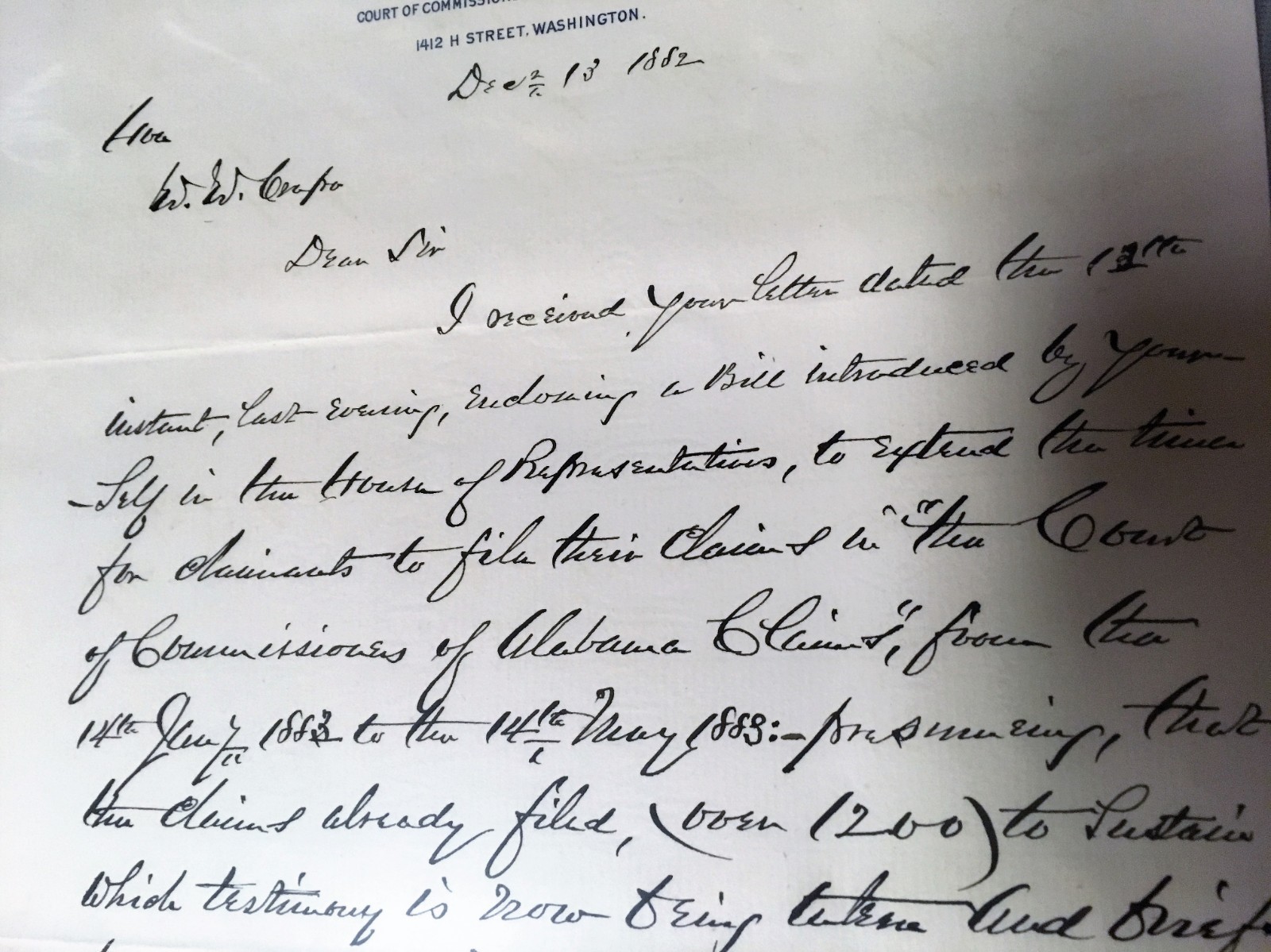 Alabama Claims letter signed H.G. Wells Presiding Justice, CSS Alabama 1882