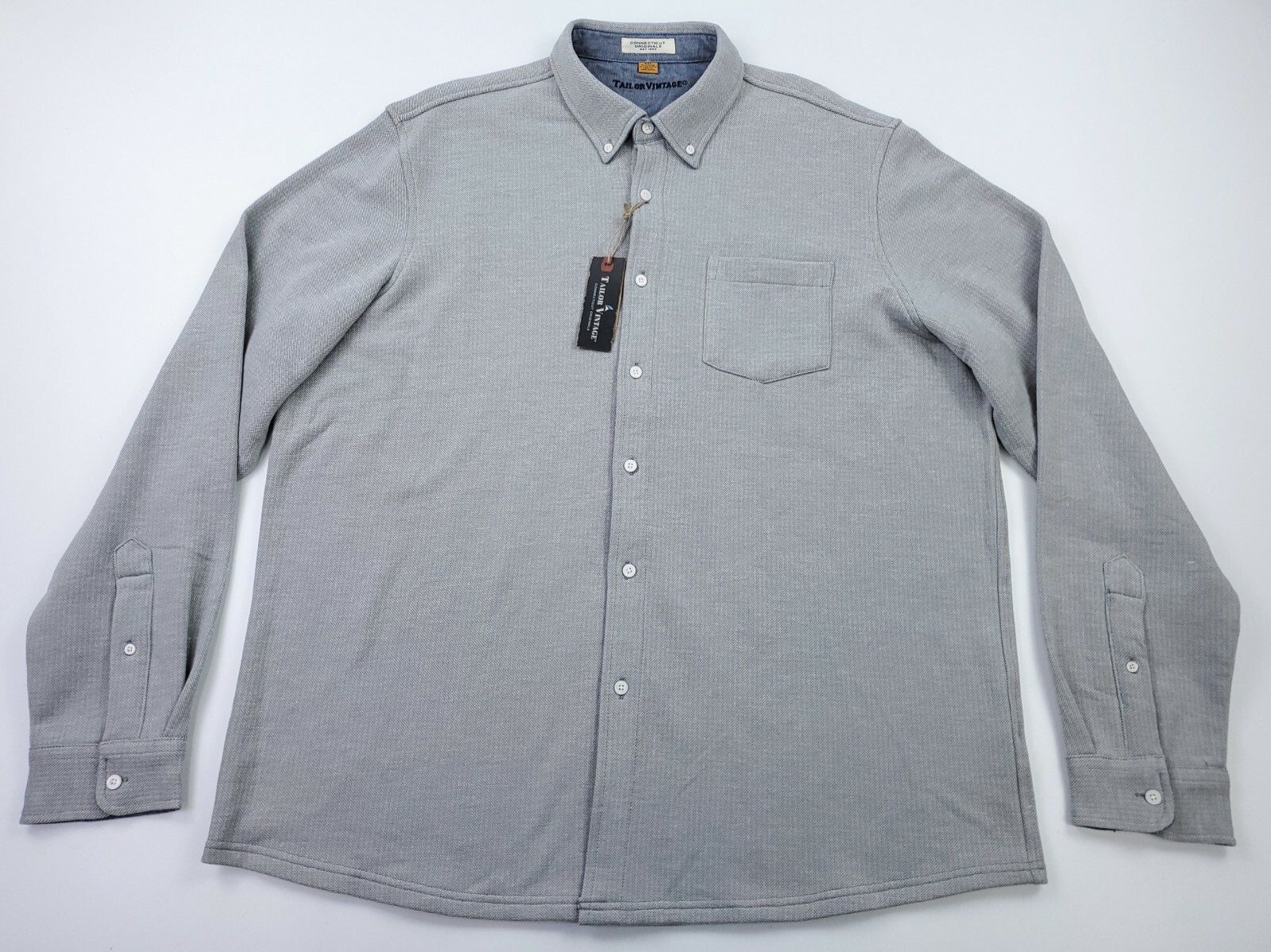 【2plan】Arrow brooch tweed shirt Tailor Vintage Men's 2XL Thick Long Sleeve Button Up Shirt