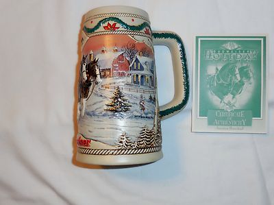 1996 Budweiser Holiday Stein featuring The Clydesdales. American Homestead   MIB