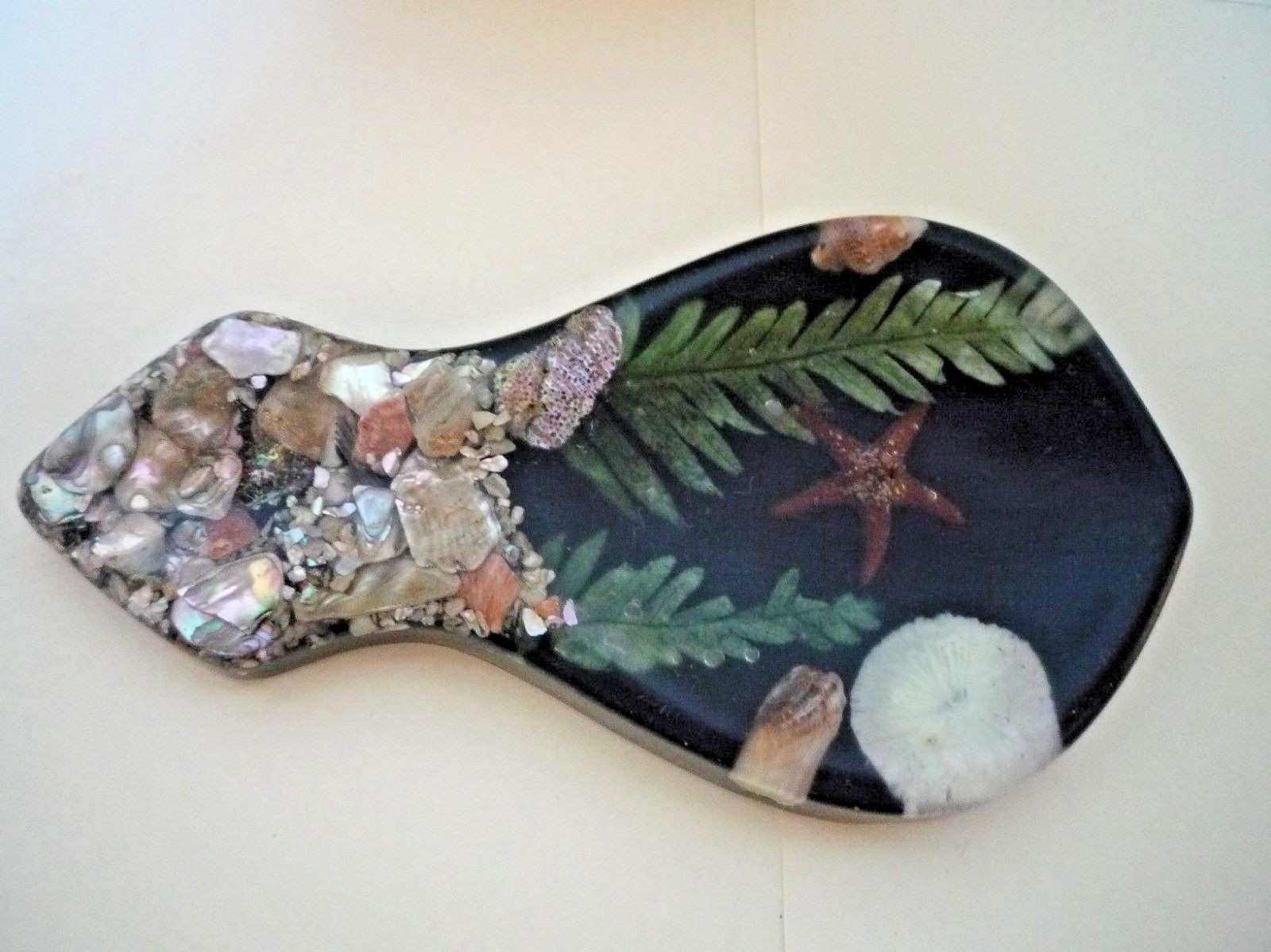 Acrylic Resin Cast Seashore Vegetation and Shells Trinket Dish