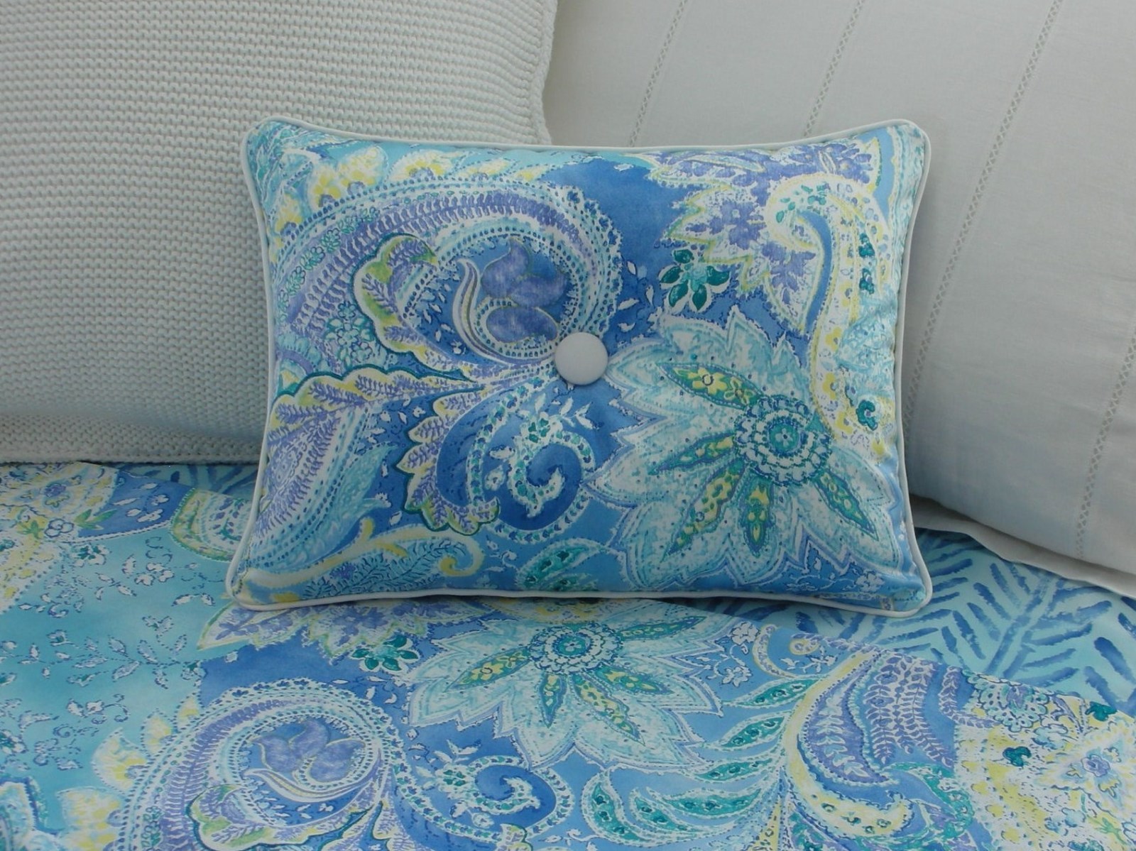 NEW Custom Ralph Lauren Jamaica Blue Paisley Neckroll Pillow Neck Roll