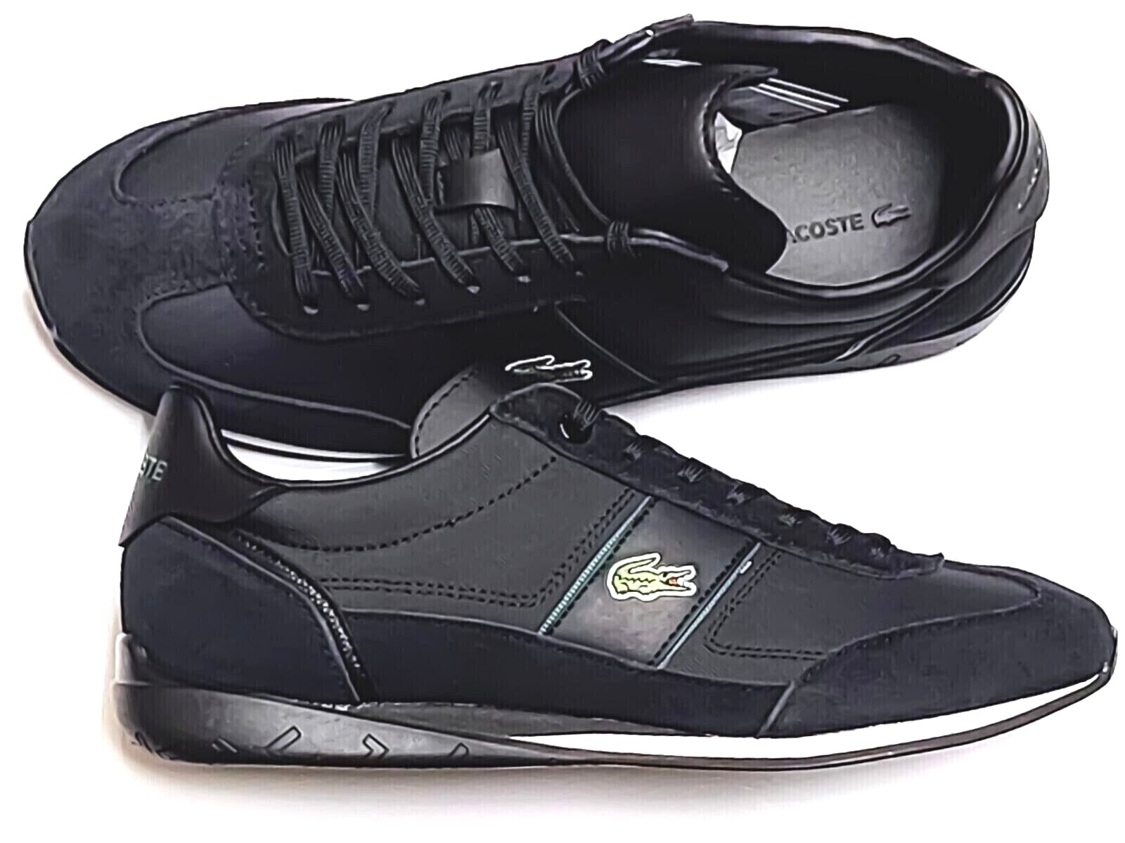 New Lacoste Men's Shoes Angular 222 2 Black Textile Leather