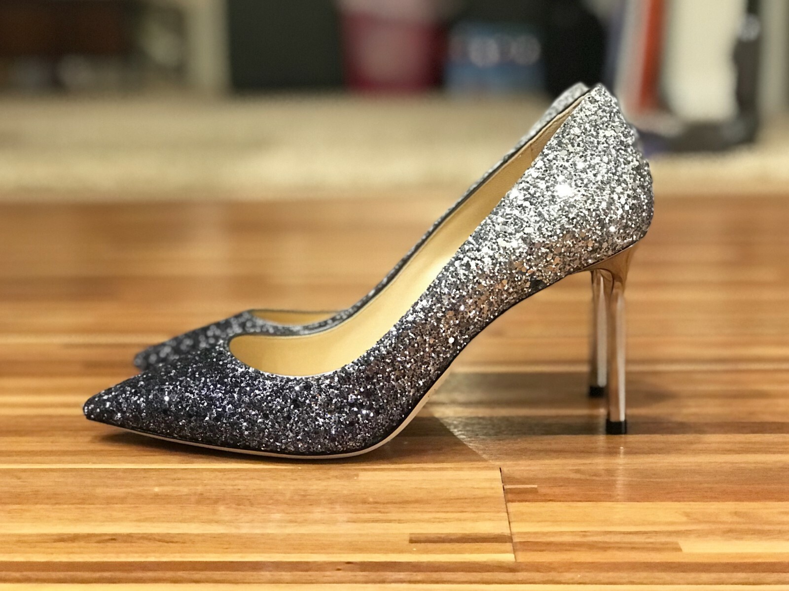 Brand New Jimmy Choo Romy Pump 85mm glitter silver navy Brand New Jimmy Choo Romy Pump 85mm glitter silver navy