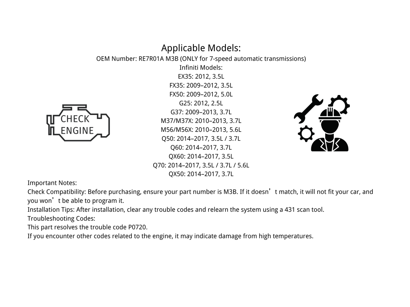 Programmed TCM Valve Body & Solenoid M3B 31705-X132B RE7R01A 08-17 Infinity Q50