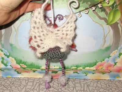 Wire Fairy Butterfly Doll Poseable Handmade crochet wings red head fabric ooak