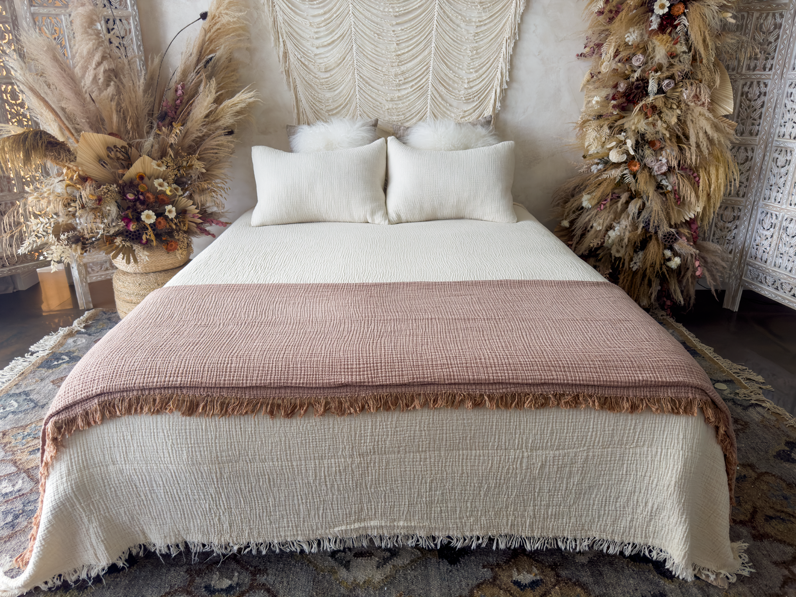 100% Soft 4 Layer Gauze Blanket, Cotton Muslin Bedcover, Boho Throw Blanket