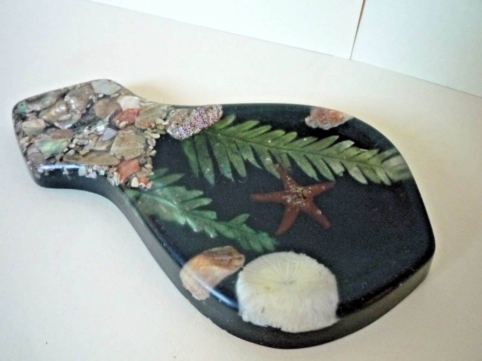 Acrylic Resin Cast Seashore Vegetation and Shells Trinket Dish