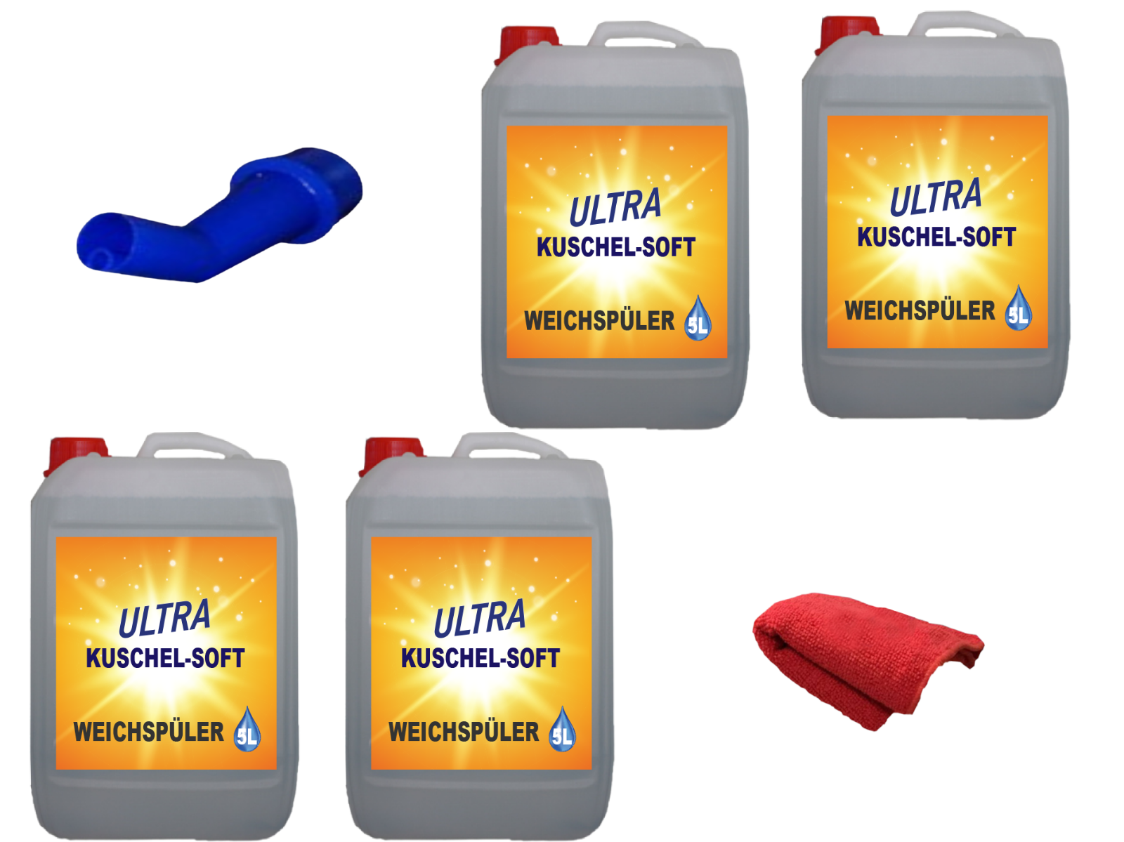 4 x 5 L Ultra Weichspüler Sensitive Kuschel Soft White mit Ausgießer & Tuch SET!
