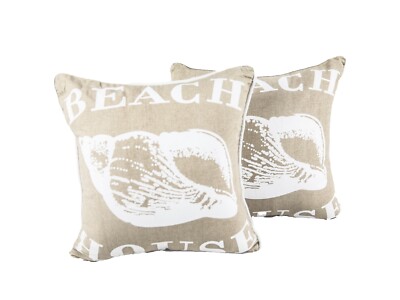 Beach House Shell Tan Stuffed Decorative Throw Pillow Beach Home Décor-2pk