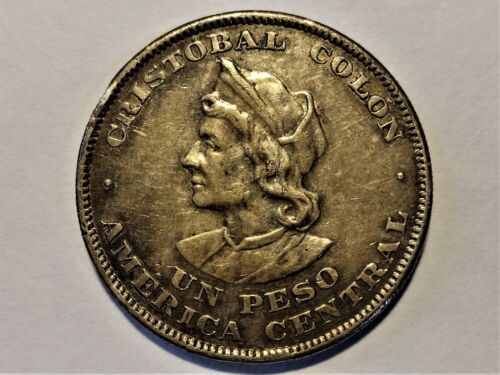 1908 CAM El Salvador Peso Beautifully Toned XF Silver Coin - Belgium Mint