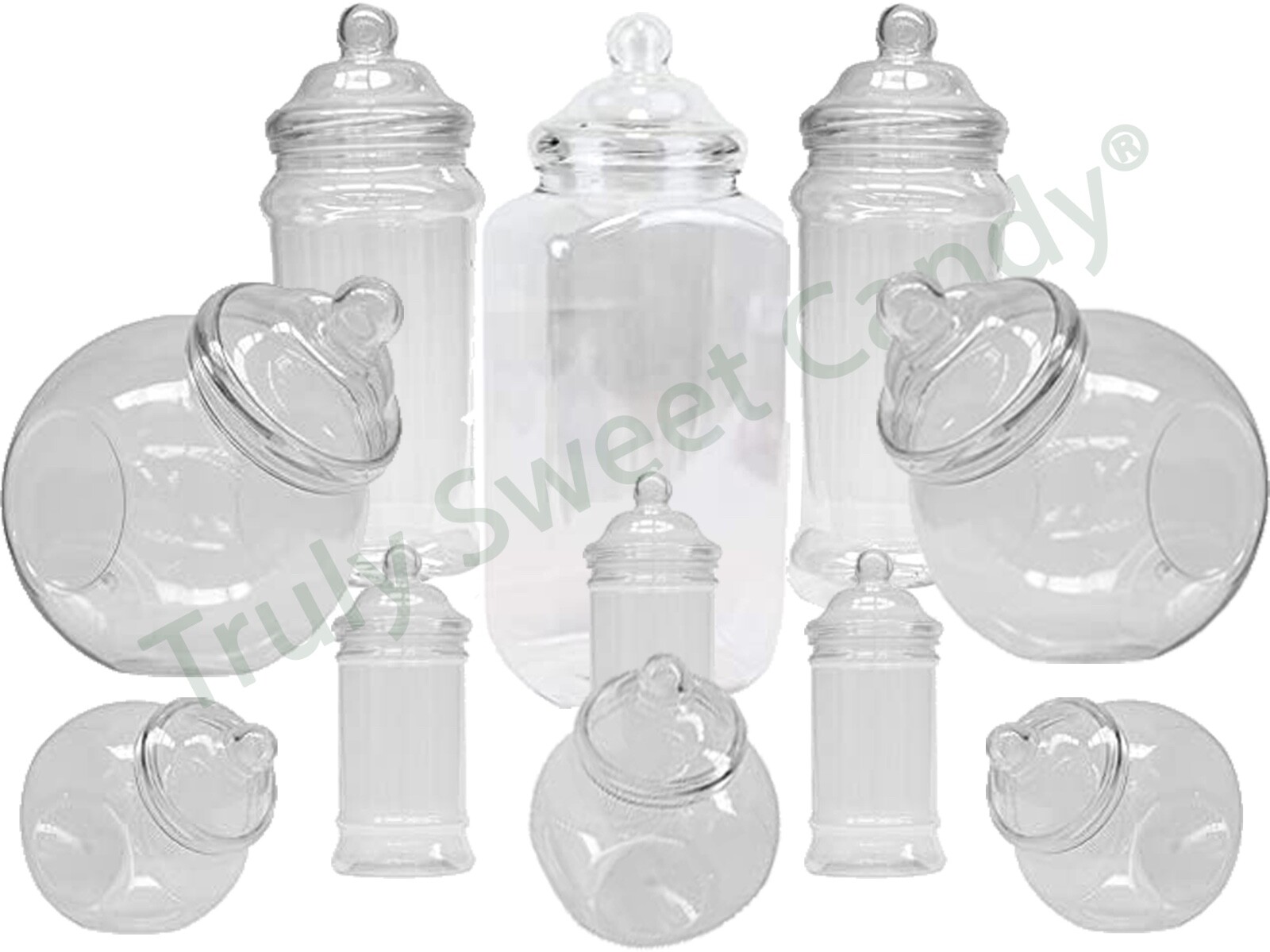 11 Assorted Empty Plastic Sweet Jars for Candy Buffet/Sweet Table