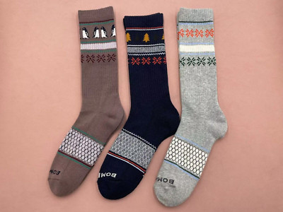 Bombas Men's Solids honeycomb Calf Socks Size Large 9-13 3 Colors 3 pairs