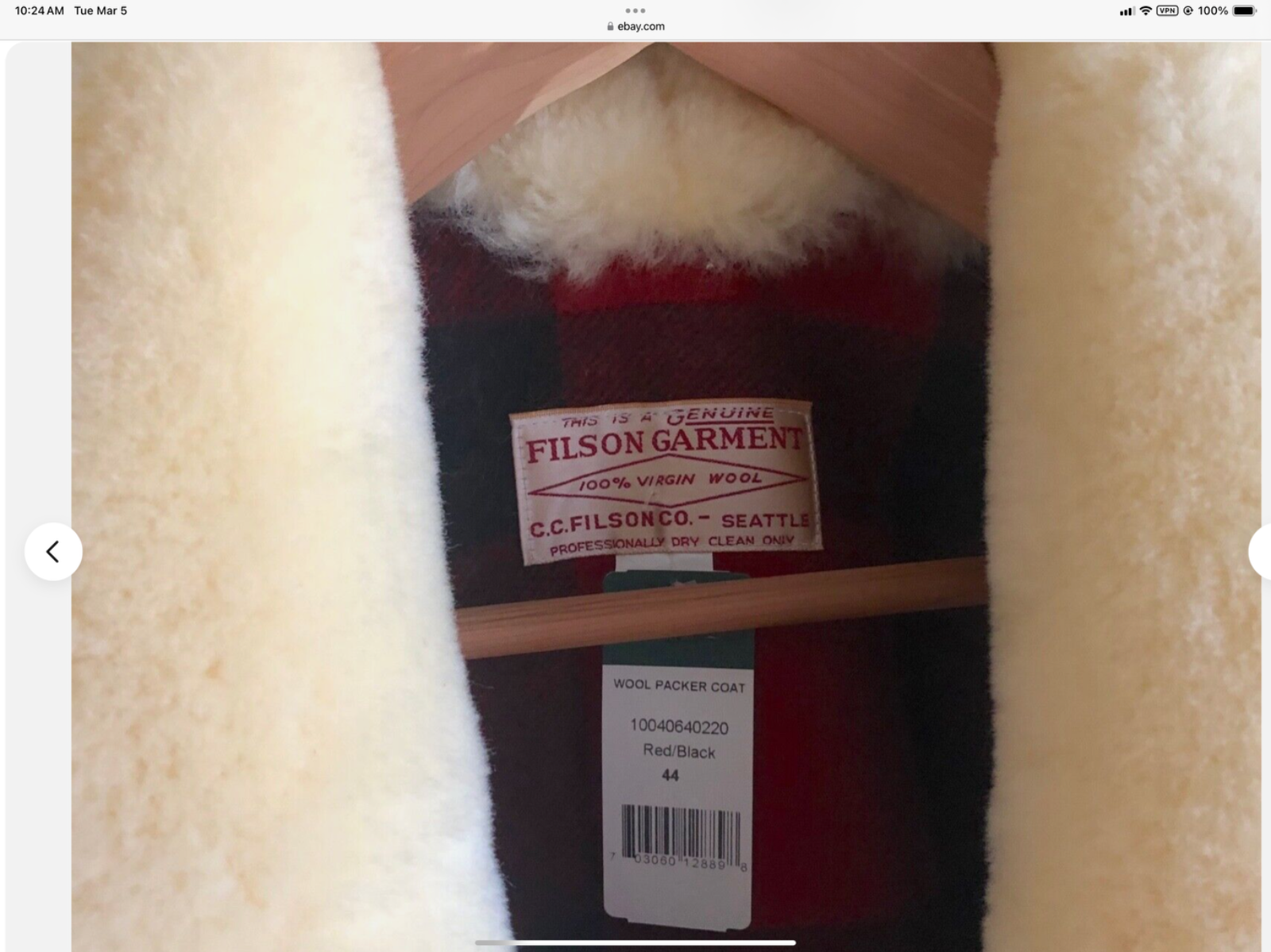 Pre-owned Filson Double Mackinaw Wool Jacket Size 46 Sheep Skin Collar, Raglan Sleeves In Red