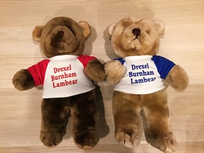Pair of vintage 1980's Drexel Burnham Lambert toy bear stuffed animals *RARE*