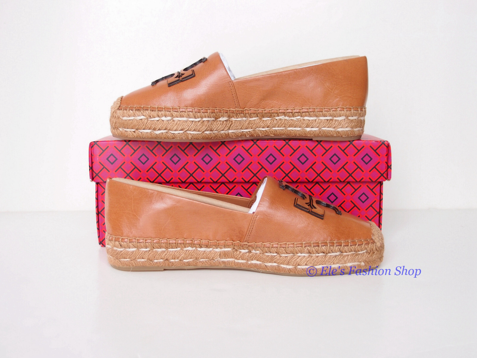 Pre-owned Tory Burch Ines Platform Leather Espadrille Tan Us 7 7.5 8 8.5 9 9.5 10.5 In Brown