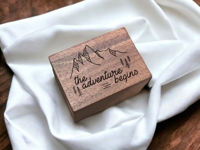 The Adventure Begins Engraved Wood Ring Box Handmade Proposal Wedding Ceremony