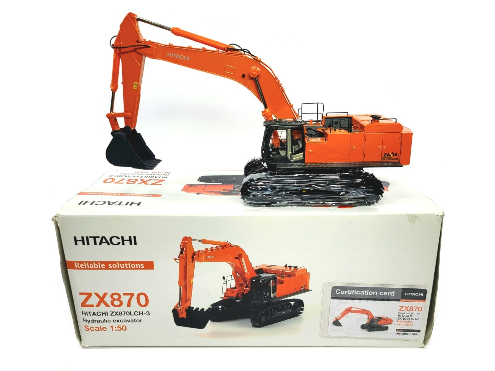 ミニカー wata Hitachi ZX870LCH-3 Zaxis Excavator with Bucket - WSI 1:50