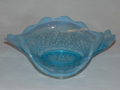 VINTAGE ANTIQUE  OPALESCENT BLUE GLASS 8 1/4